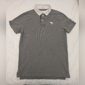 Abercrombie And Fitch Gray Polo Shirt with White Collar Muscle Fit Y2K